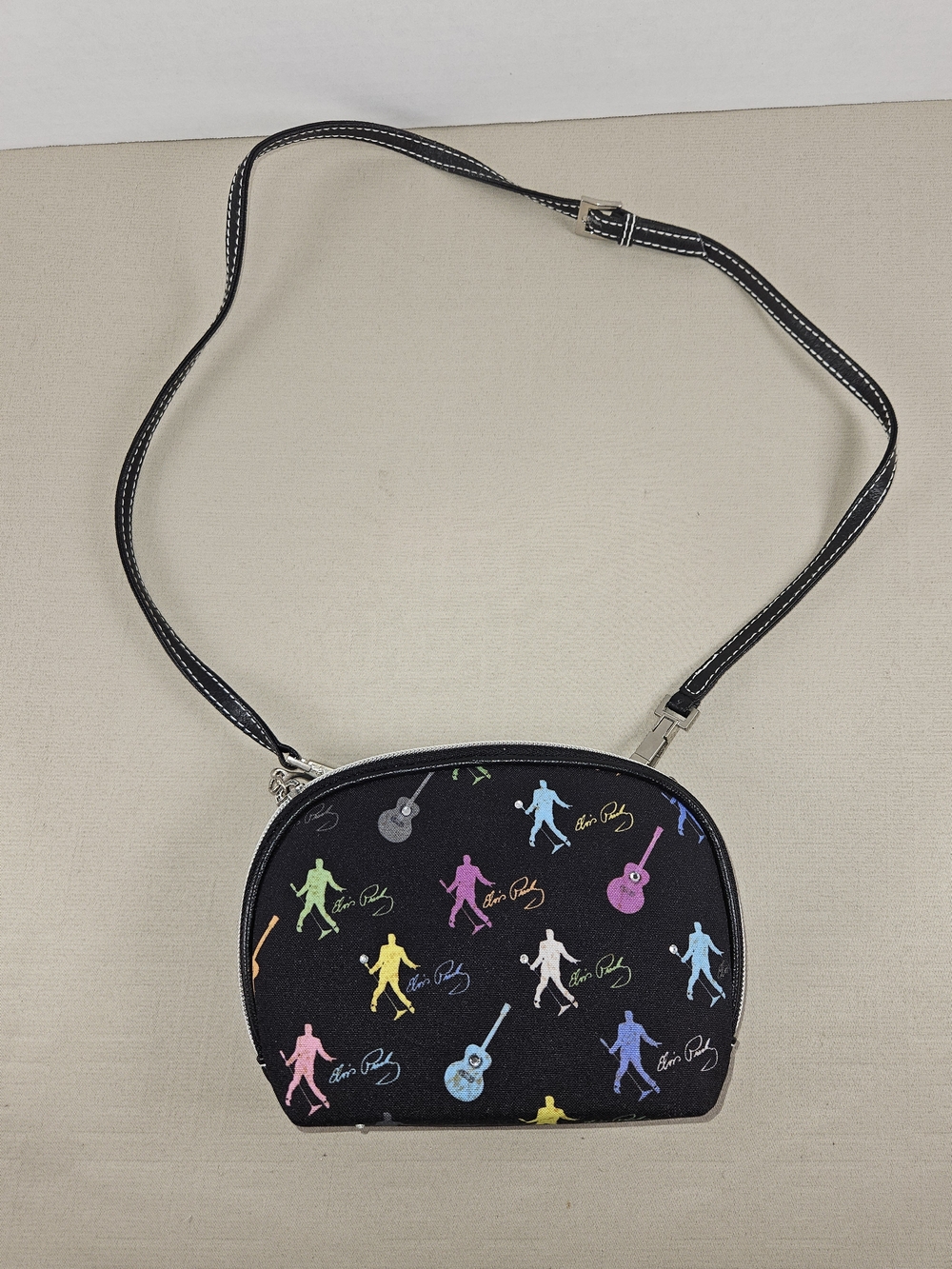 Ashley M Black Crossbody Bag with Multicolor Elvis Presley Silhouettes Print